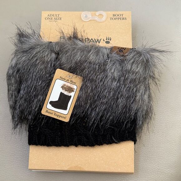New With Tags BEARPAW Women's Textured Knit Boot Topper with Faux Fur Black - Picture 1 of 2
